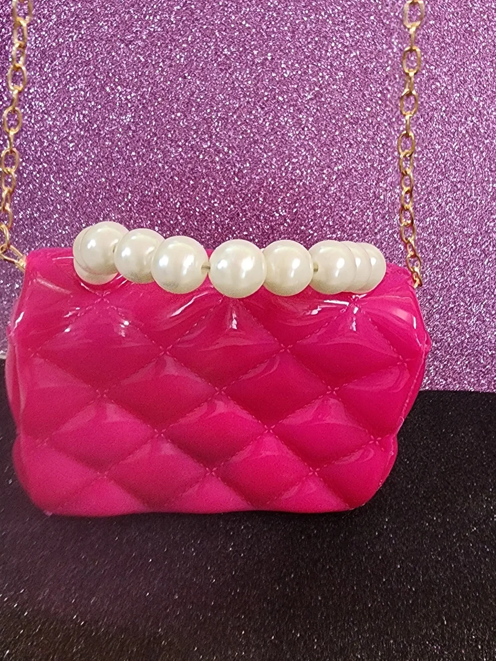Pink Unicorn Pearl-Handle Kids Crossbody Jelly Purse